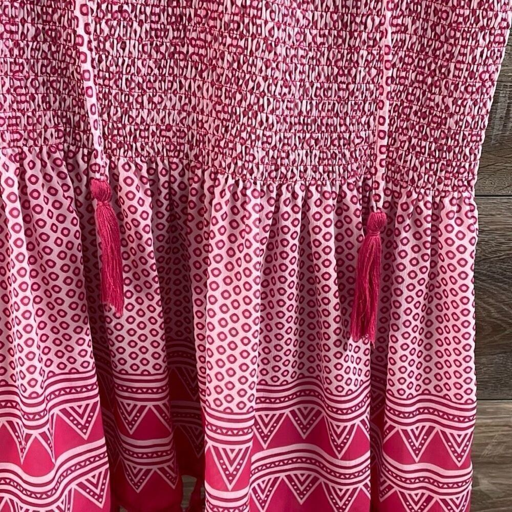CZ COLLECTION BY CEZELE Womens Tassel Boho Dress Swimcover Sz Small Pink White - Picture 7 of 12